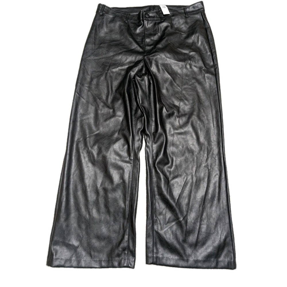 Old Navy Faux Leather Cropped Wide Leg‎ Pants Womens 16 Black NEW